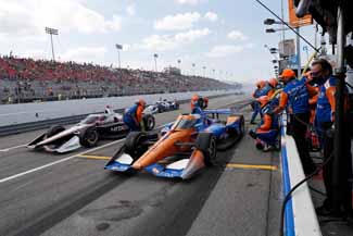 The No. 1 Chevy exits pit lane at Gateway faster than its competitors